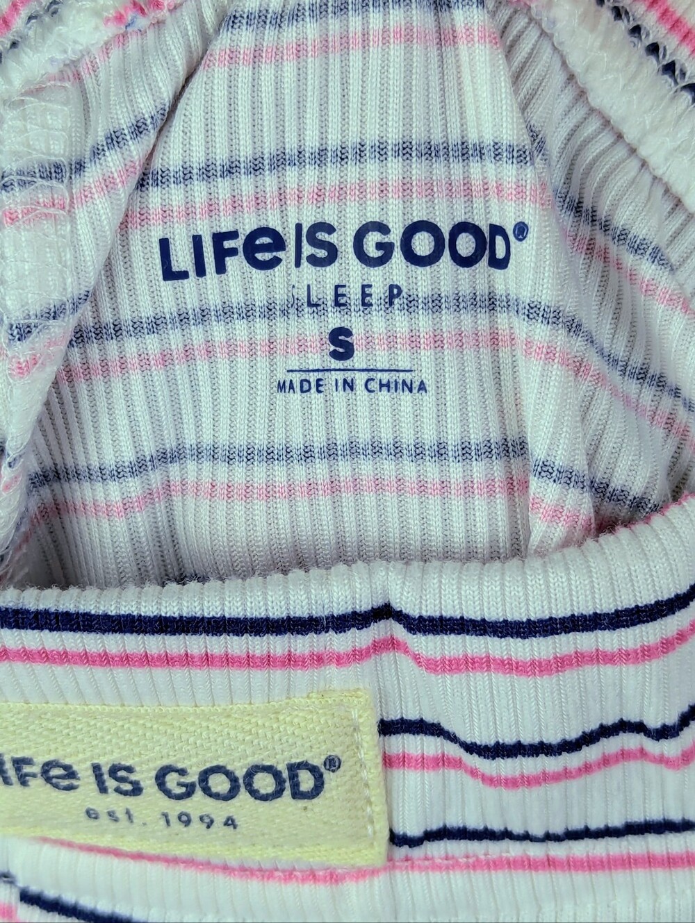 Life Is Good Short Set 3-Pk Sleep Lounge Coffee Mug Stripe Pink Navy White S NWT - Picture 9 of 13